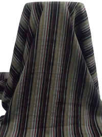 Black/Muted Olive/Dark Maroon/Multi 100% Wool Vertical Stripe Weave Suiting - NY Designer - 54W