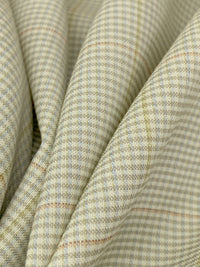 Cream/Olive Green/Sky Blue/Multi 100% Worsted Wool Windowpane Check Plaid Suiting 60W