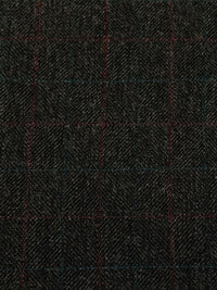 Black/Dark Navy/Dark Pink/Plum 100% Wool Herringbone Windowpane Plaid Flannel Suiting 58W