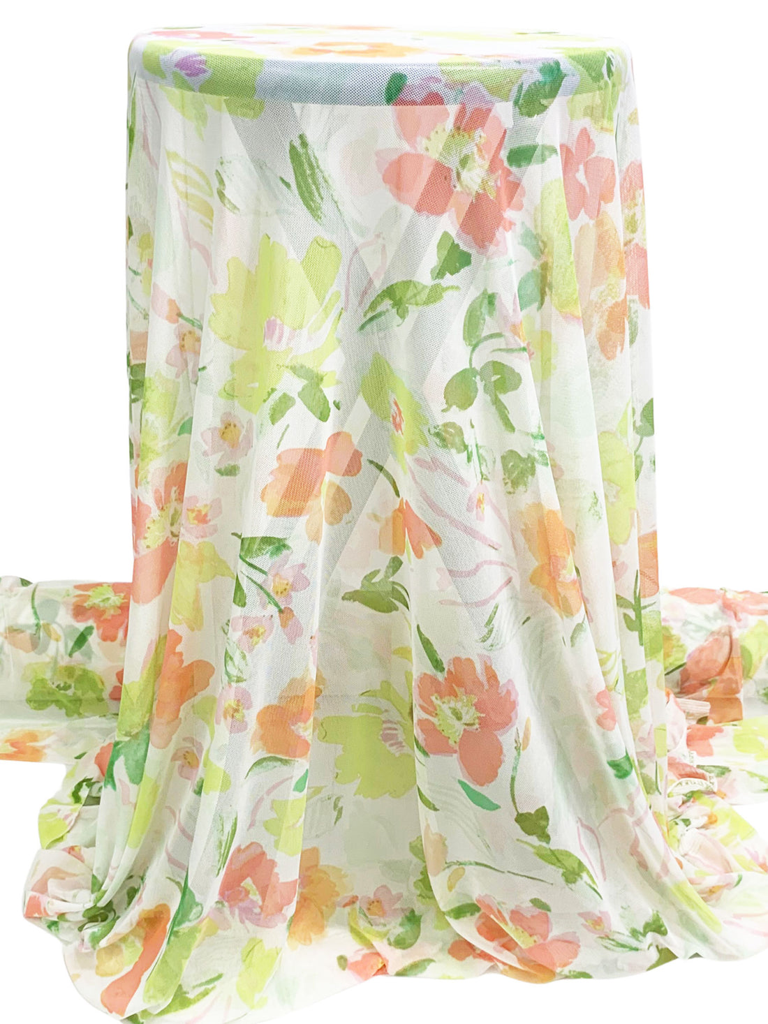 White/Limp Pulp/Apricot/Multi Polyester/Lycra Floral Print Mesh Knit 52W