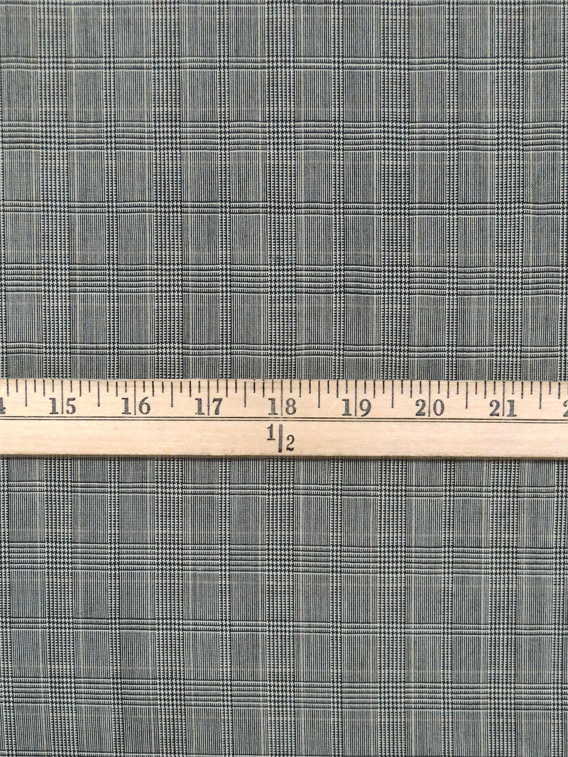 SOLD AS IS ONLY - Nickel Gray/Black/Copper Worsted Wool/Lycra Glen Plaid Stretch Suiting 62W