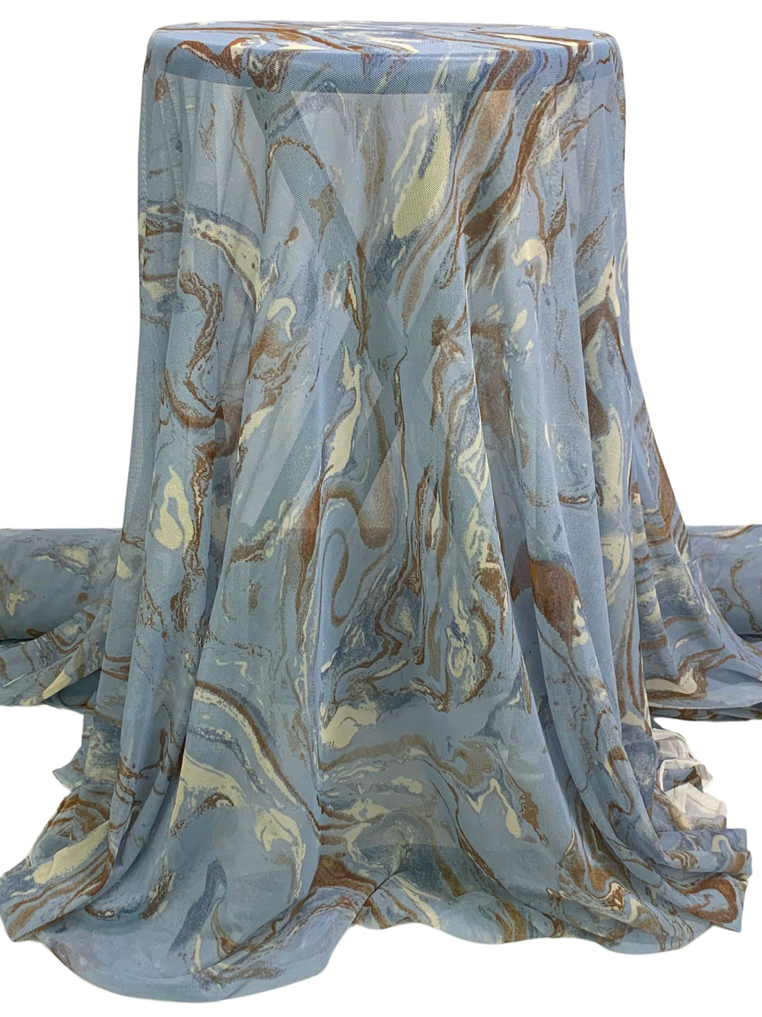 Shadow Blue/Brown/Off-White Polyester/Lycra Marble-Look Print Mesh Knit 53W