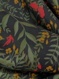 Muted Cool Black/Goldenrod/Vermilion 100% Rayon Floral Print Voile 58W