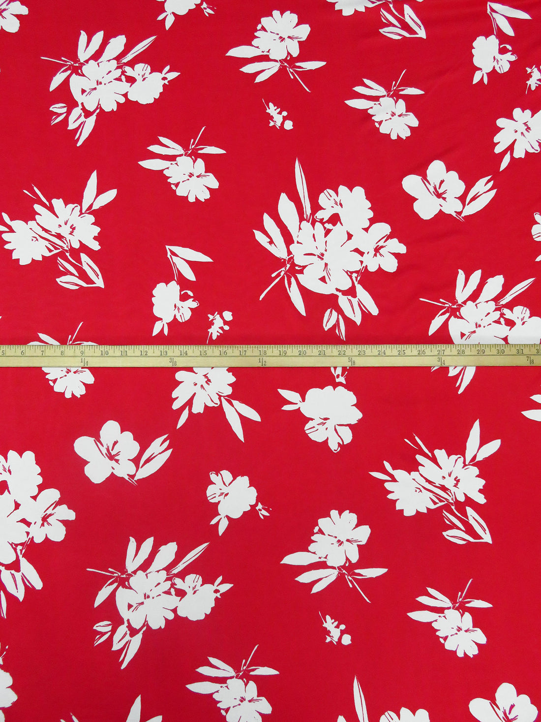 Stop Red/White Polyester/Lycra Floral Silhouette Print Brushed Jersey Knit 60W