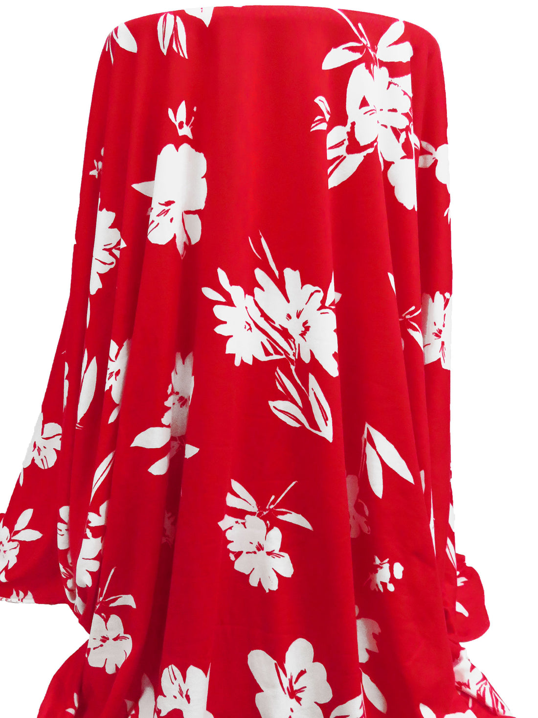 Stop Red/White Polyester/Lycra Floral Silhouette Print Brushed Jersey Knit 60W