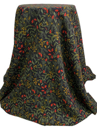 Muted Cool Black/Goldenrod/Vermilion 100% Rayon Floral Print Voile 58W