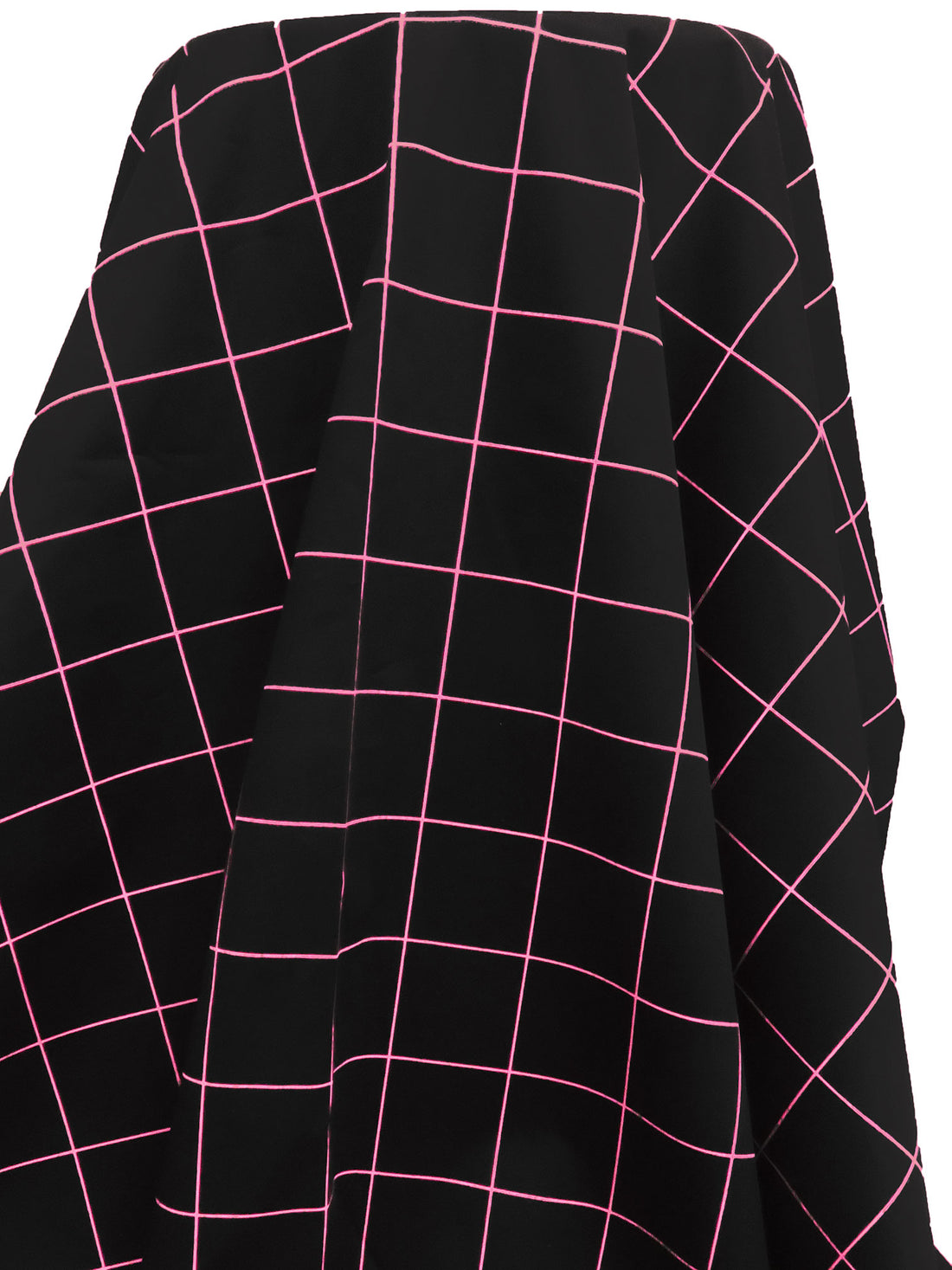 Black/Flamingo Pink Cotton/Lycra Grid Print Stretch Poplin Shirting 58W