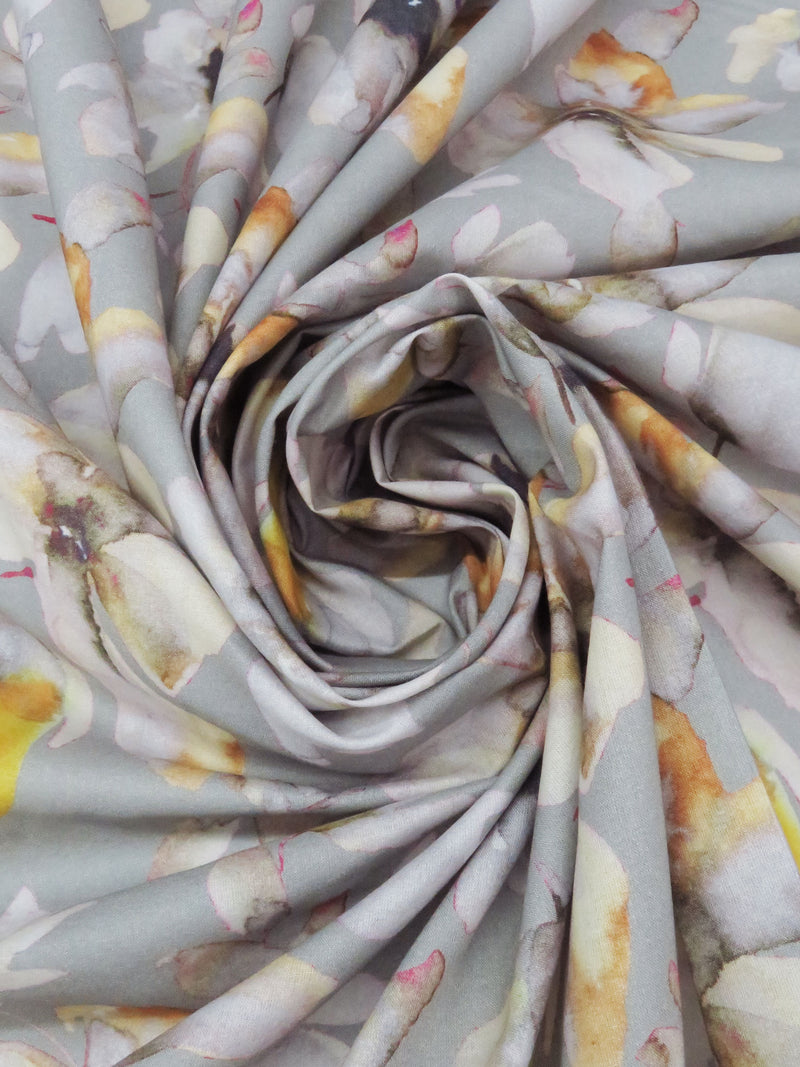 Steel Gray/Shadow Lilac/Butterscotch/Multi 100% Cotton Floral Print Voile 58W