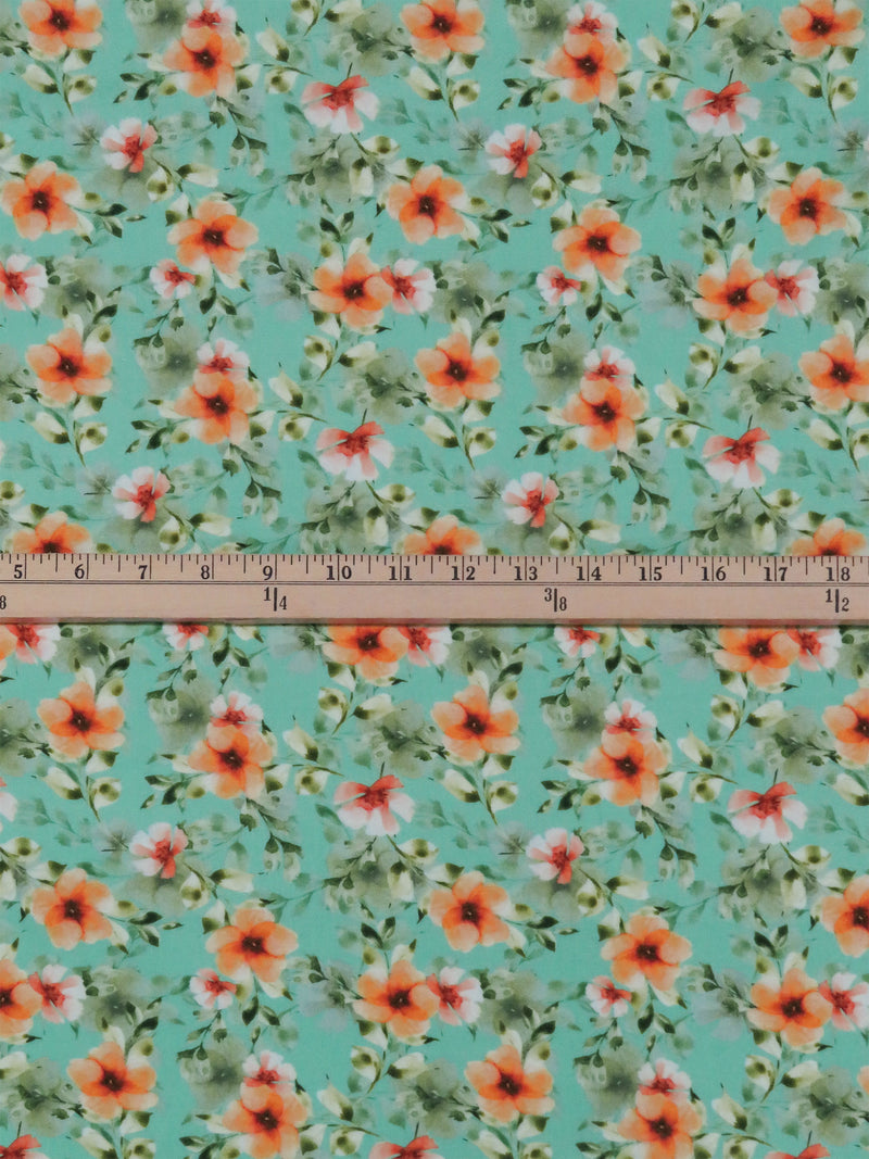 Spearmint/Coral/Sage/Multi 100% Rayon Floral Print Challis 56W