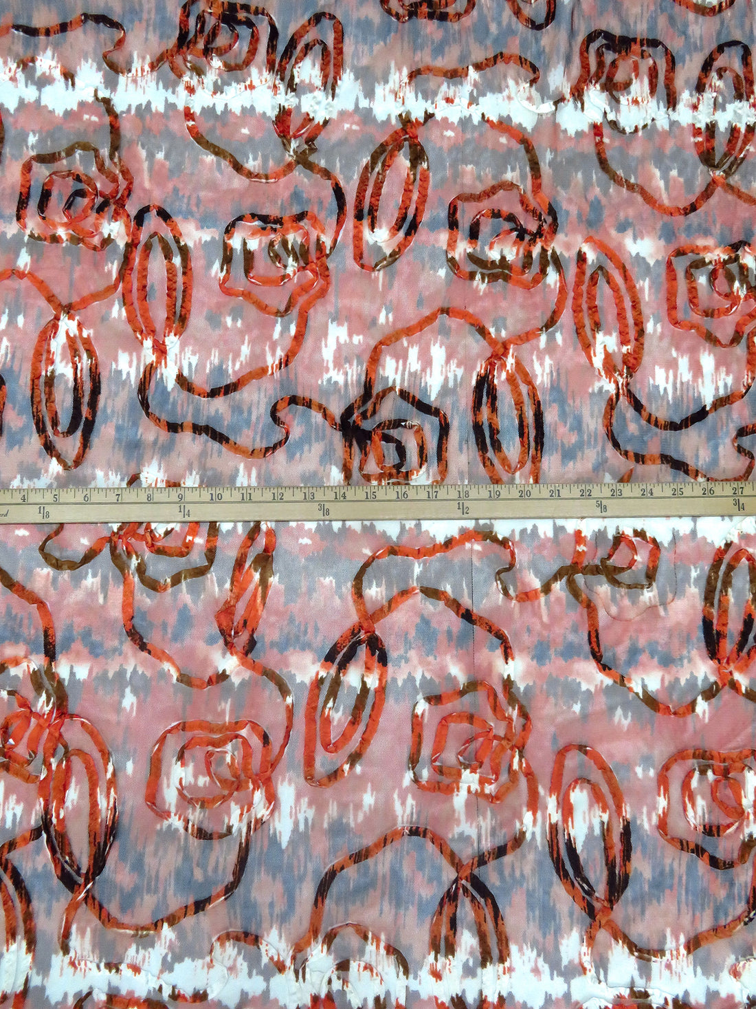 Burnt Orange/Black/White/Multi Polyester/Lycra Abstract Print Embroidered Ribbon Mesh Knit 56W