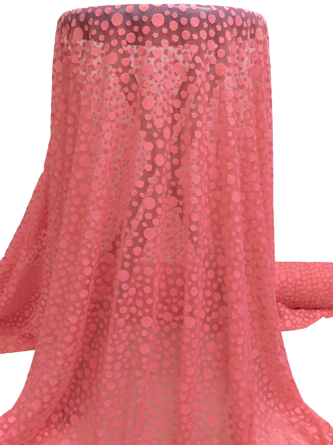 Coral Pink Polyester/Nylon Dot Embroidered Netting 56W