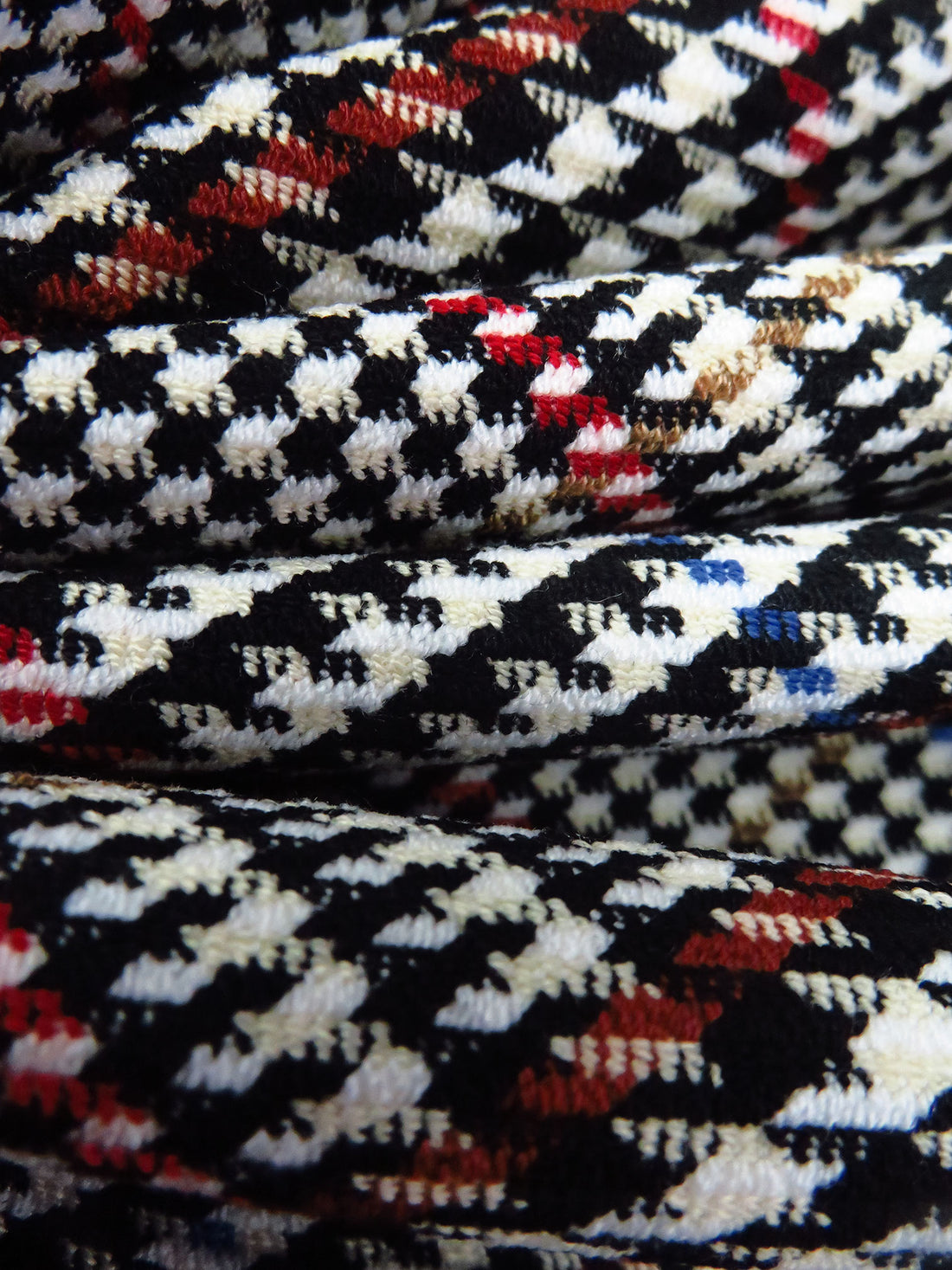 Black/Cornflower/Cream/Multi Wool/Polyester/Lycra Novelty Plaid Weave Stretch Suiting - NY Designer - 56W