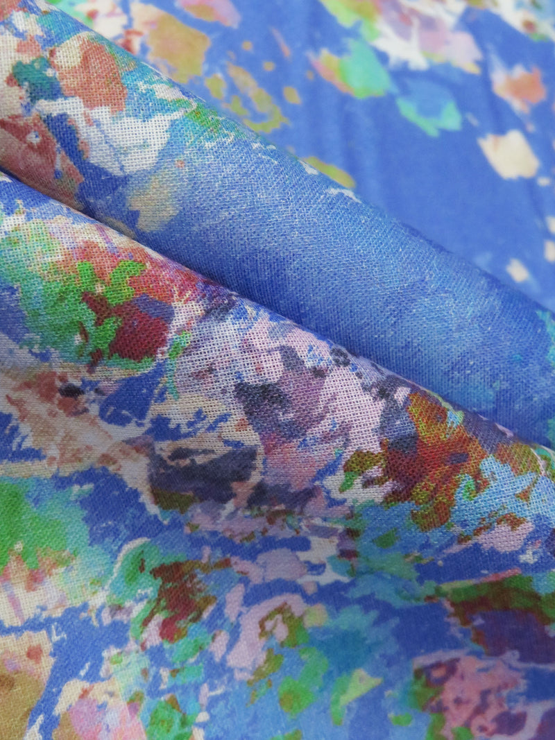 Dark Cornflower/Taffy Pink/Pacific Green/Multi 100% Cotton Paint Blot Print Voile 58W