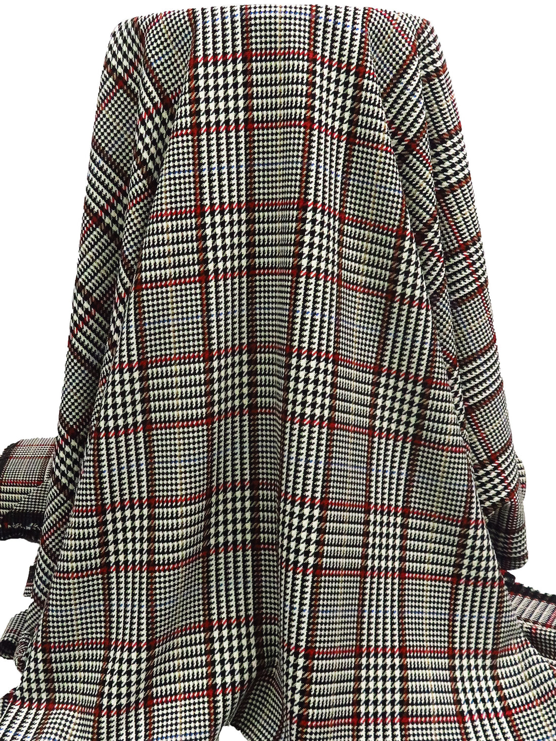 Black/Cornflower/Cream/Multi Wool/Polyester/Lycra Novelty Plaid Weave Stretch Suiting - NY Designer - 56W