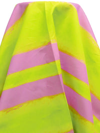 Lemon/Pear/Pastel Magenta Silk/Cotton Abstract Horizontal Stripe Print Faille 59W