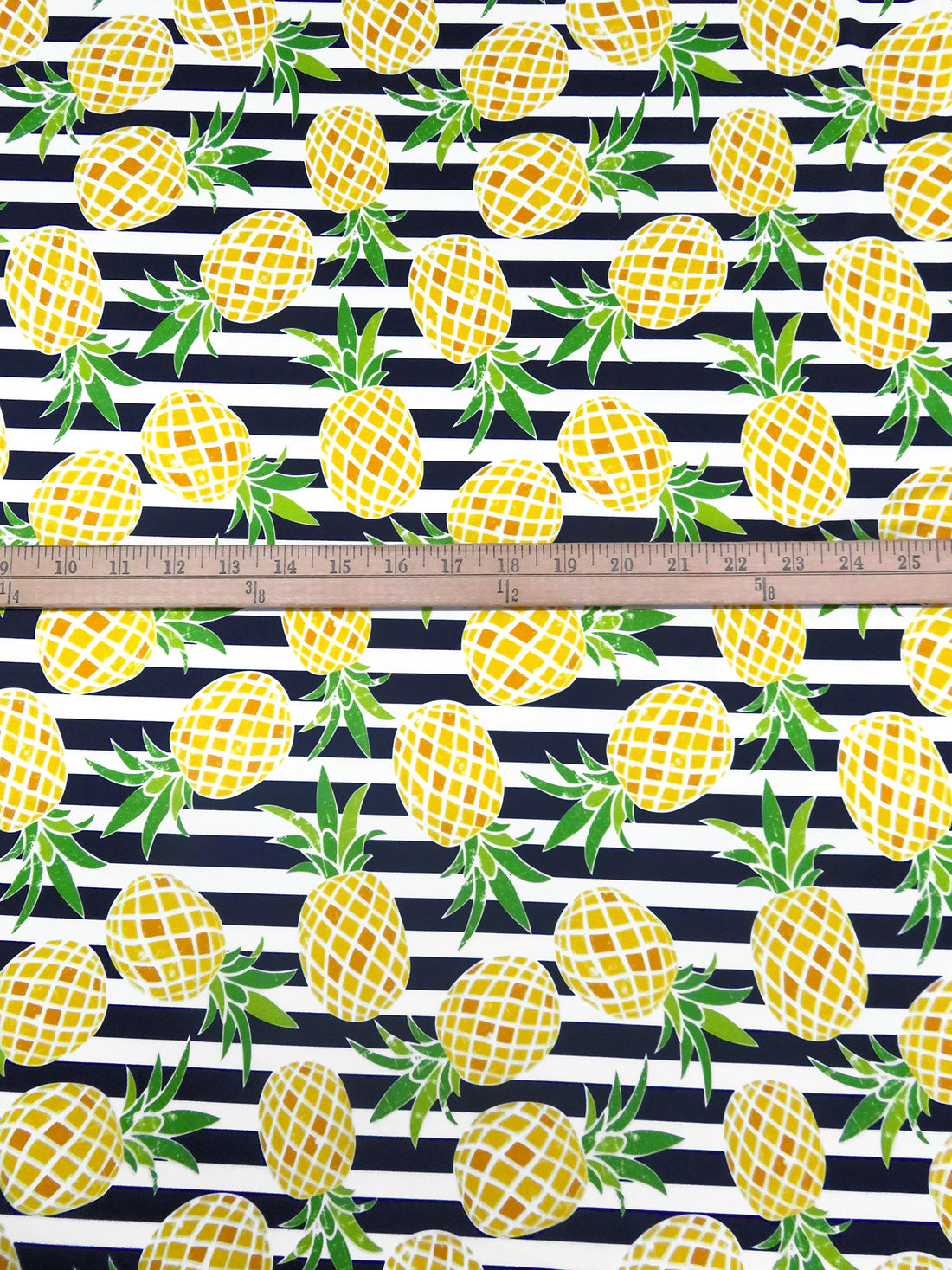 Golden Corn/White/Kelly Green/Multi Nylon/Lycra Pineapple On Horizontal Stripe Print Activewear Knit 58W