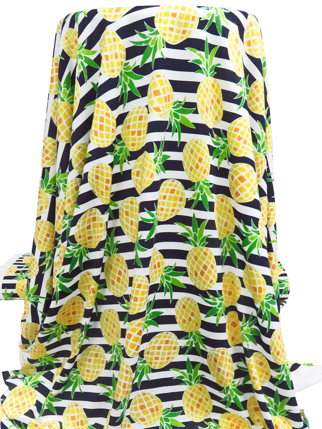 Golden Corn/White/Kelly Green/Multi Nylon/Lycra Pineapple On Horizontal Stripe Print Activewear Knit 58W