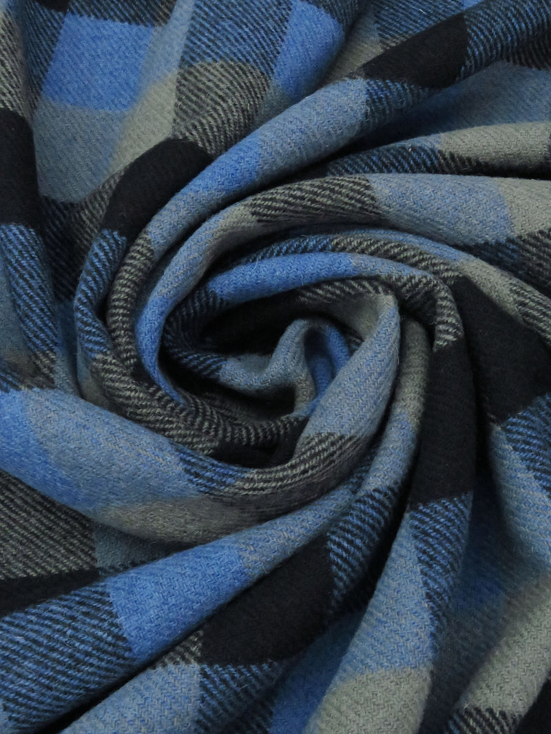 Lapis Blue/Iron Gray/Black 100% Wool Plaid Shetland Suiting/Coating - Imported From England - 58W