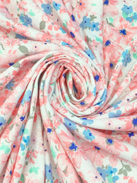 White/Baby Pink/Cobalt Blue 100% Cotton Floral Print Jersey Knit - NY Designer - 62W