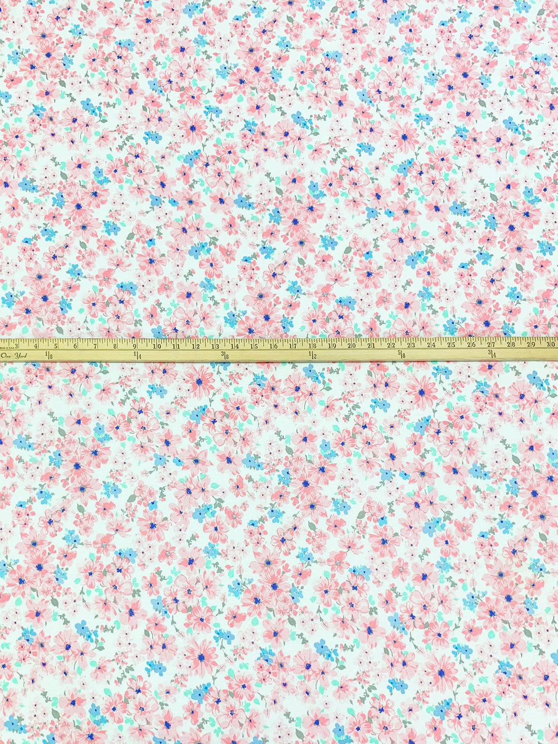 White/Baby Pink/Cobalt Blue 100% Cotton Floral Print Jersey Knit - NY Designer - 62W