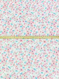 White/Baby Pink/Cobalt Blue 100% Cotton Floral Print Jersey Knit - NY Designer - 62W