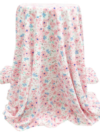 White/Baby Pink/Cobalt Blue 100% Cotton Floral Print Jersey Knit - NY Designer - 62W