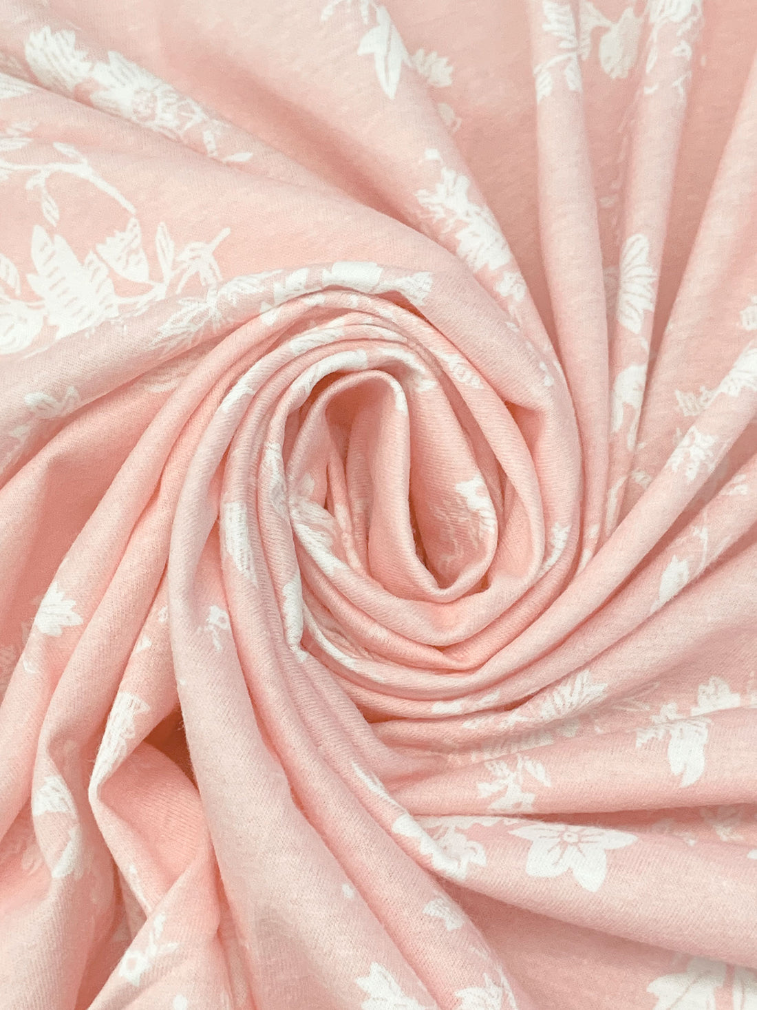 Champagne Pink/White 100% Cotton Floral Print Jersey Knit - NY Designer - 62W