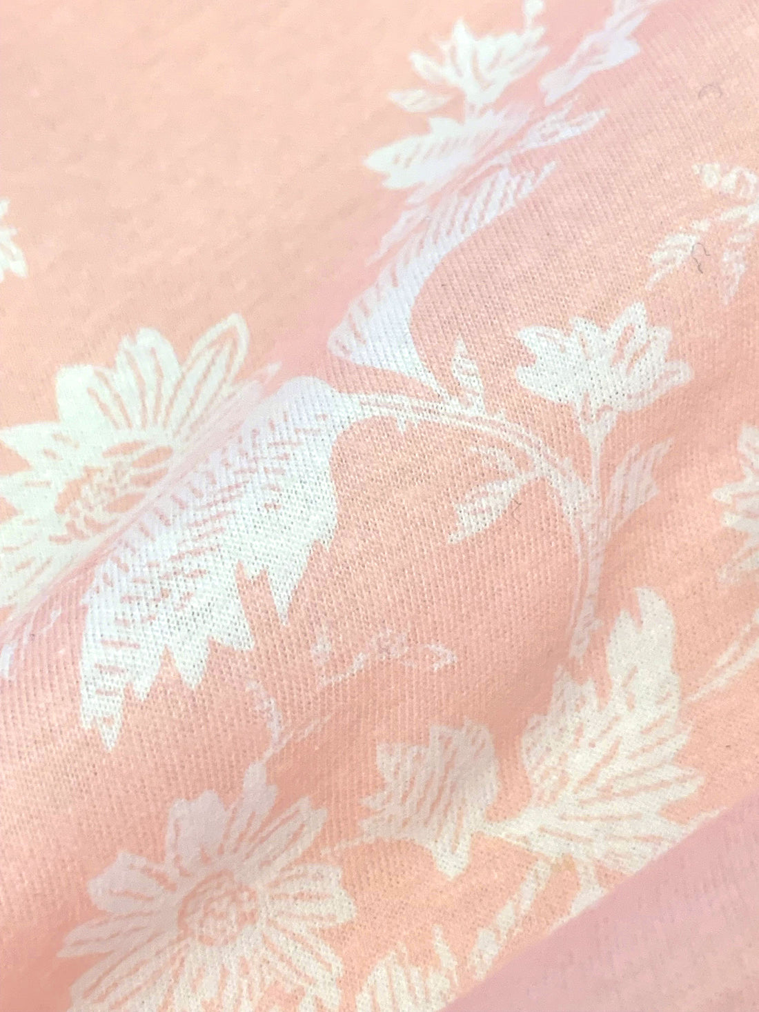 Champagne Pink/White 100% Cotton Floral Print Jersey Knit - NY Designer - 62W