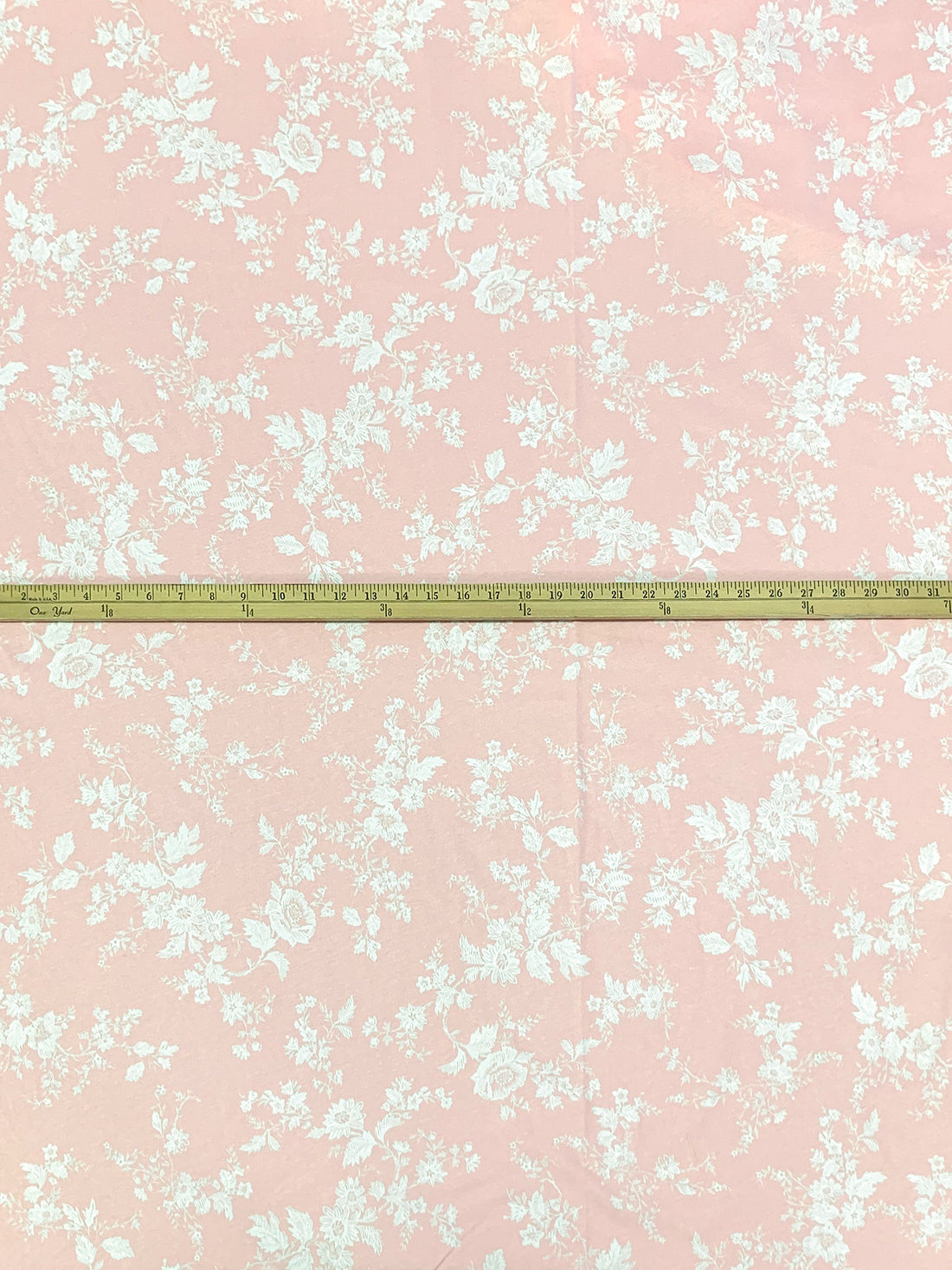 Champagne Pink/White 100% Cotton Floral Print Jersey Knit - NY Designer - 62W