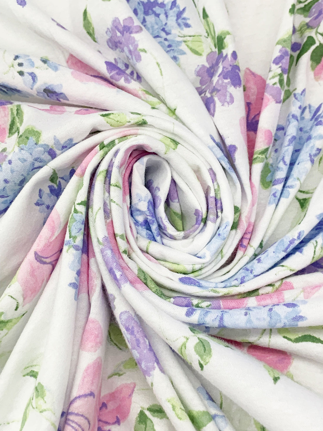Mystic Orchid/Light Periwinkle/White/Green/Multi 100% Cotton Floral Print Jersey Knit - NY Designer - 60W