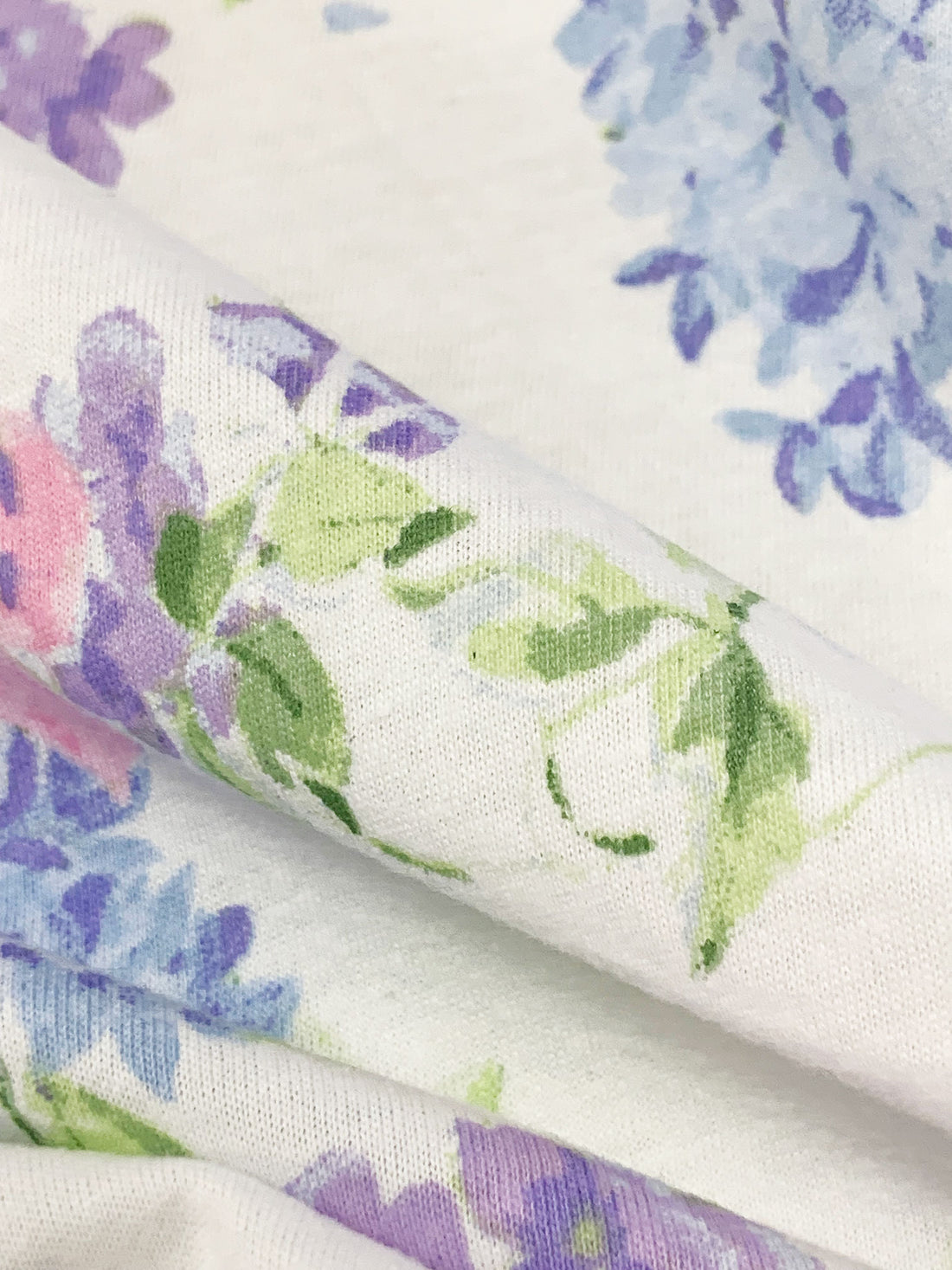 Mystic Orchid/Light Periwinkle/White/Green/Multi 100% Cotton Floral Print Jersey Knit - NY Designer - 60W