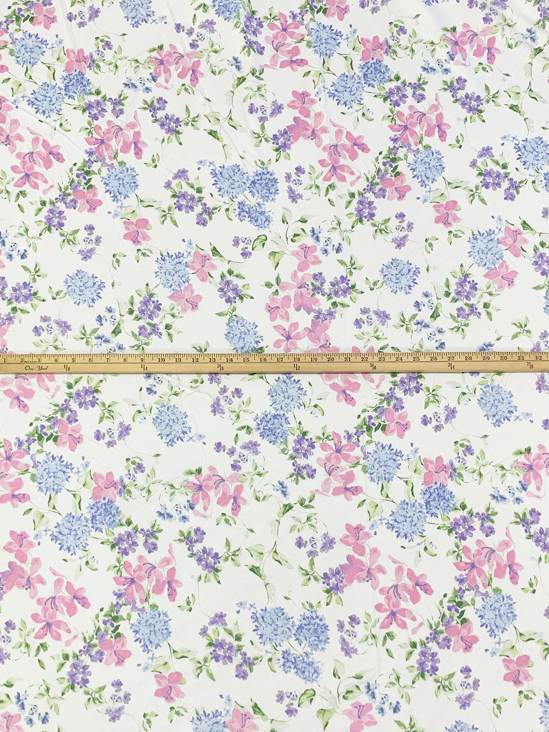 Mystic Orchid/Light Periwinkle/White/Green/Multi 100% Cotton Floral Print Jersey Knit - NY Designer - 60W