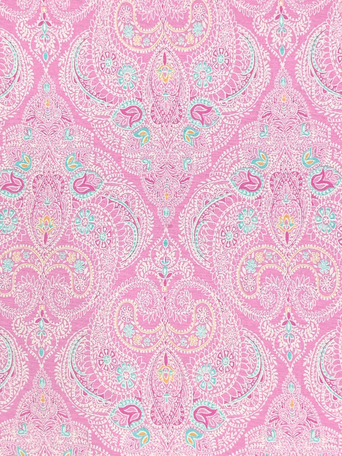 Orchid Pink/White/Turquoise/Multi Rayon/Lycra Ornate Paisley Medallion Print Jersey Knit - NY Designer - 62W
