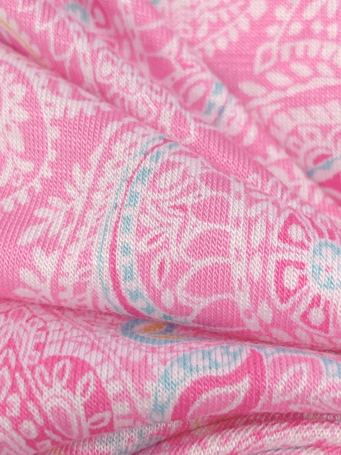 Orchid Pink/White/Turquoise/Multi Rayon/Lycra Ornate Paisley Medallion Print Jersey Knit - NY Designer - 62W