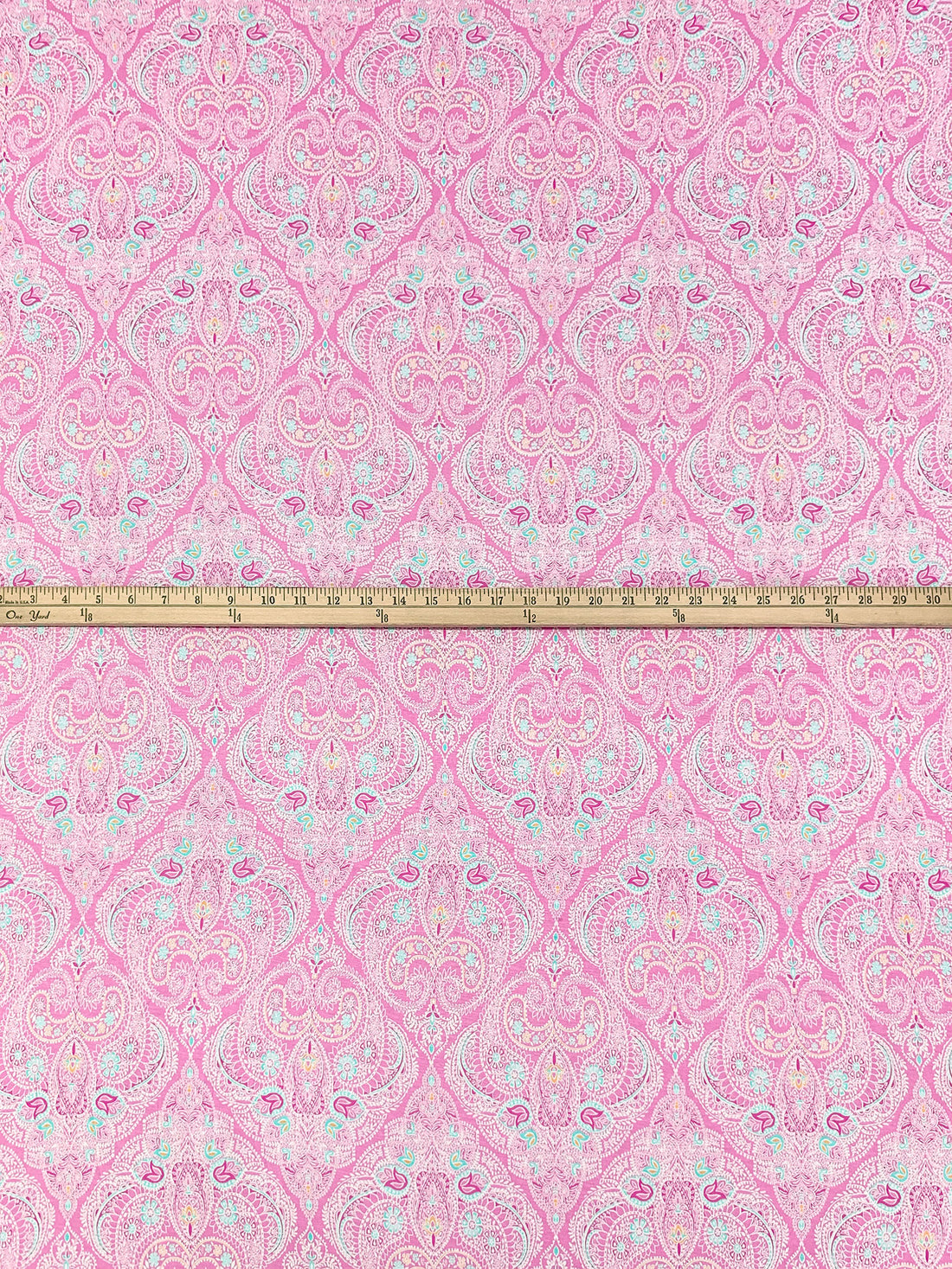 Orchid Pink/White/Turquoise/Multi Rayon/Lycra Ornate Paisley Medallion Print Jersey Knit - NY Designer - 62W