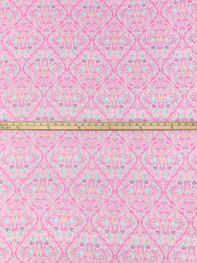 Orchid Pink/White/Turquoise/Multi Rayon/Lycra Ornate Paisley Medallion Print Jersey Knit - NY Designer - 62W