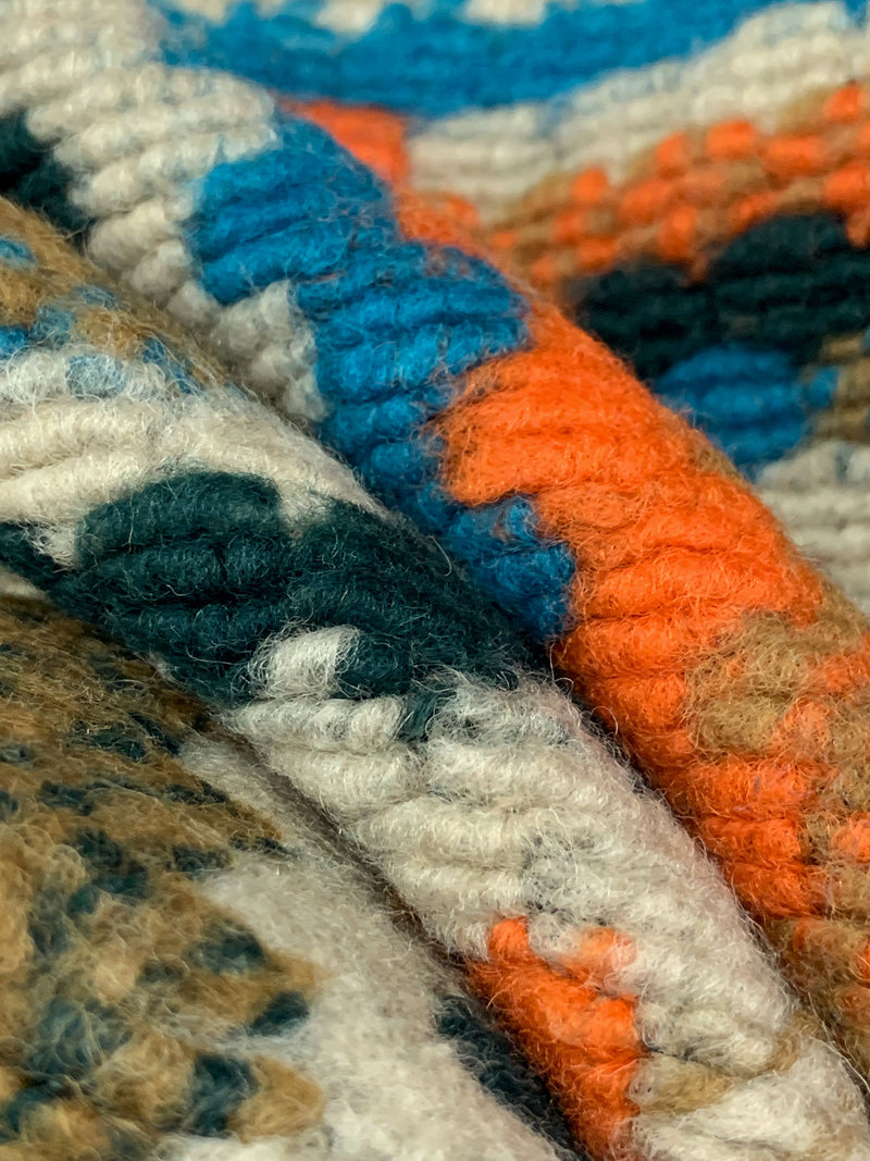 Sea Blue/Orange/Dark Navy/Multi Wool/Nylon Granny Square Chunky Sweater Knit - Imported From Italy - 56W