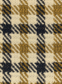 Parchment/Goldenrod/Dark Navy Wool/Rayon/Nylon Large Plaid Tapestry-Look Coating - Imported From Italy - 62W