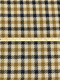 Parchment/Goldenrod/Dark Navy Wool/Rayon/Nylon Large Plaid Tapestry-Look Coating - Imported From Italy - 62W