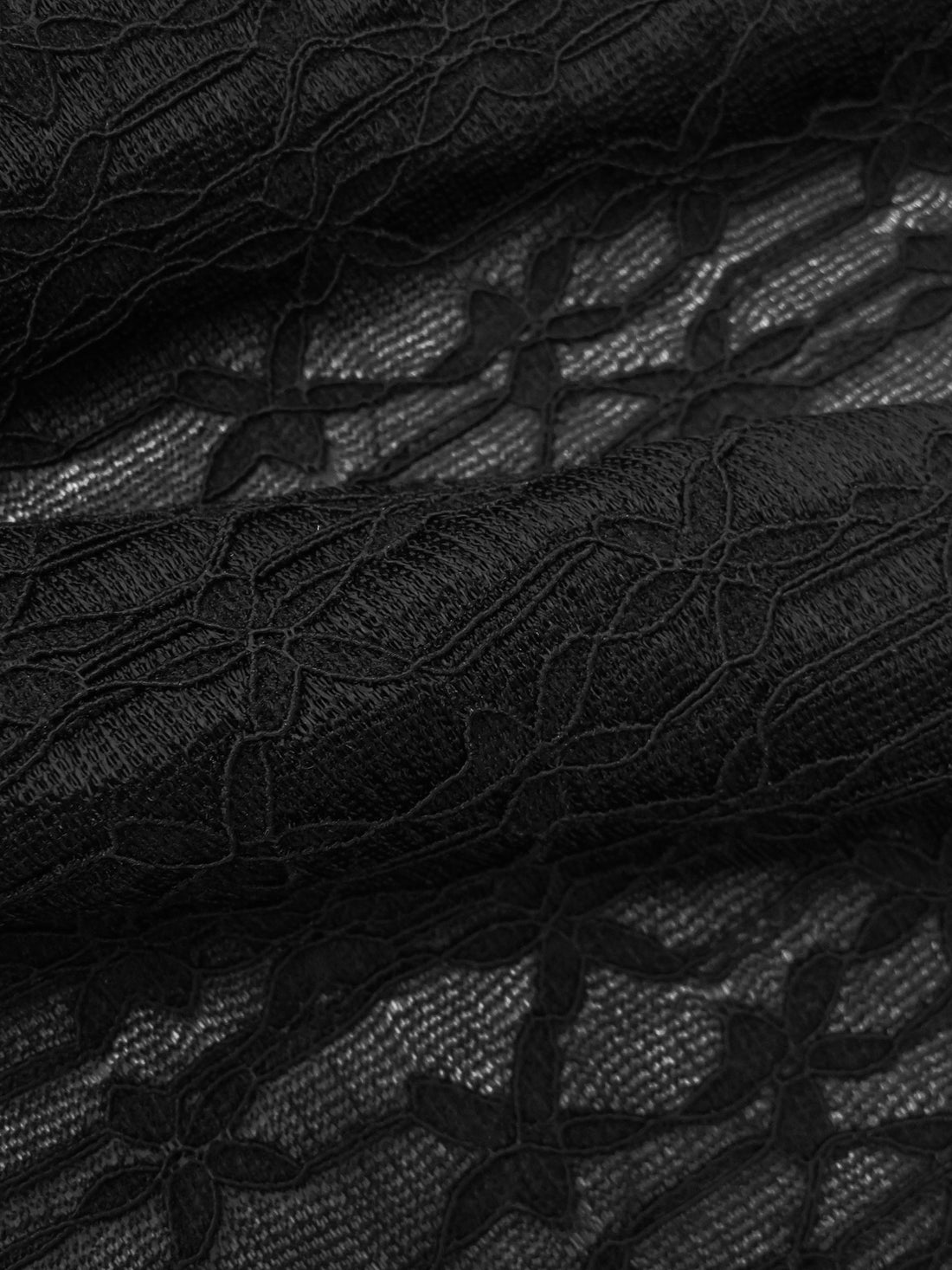Black Nylon/Lycra Small Floral Weave Stretch Lace - NY Designer - 48W