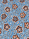 Bright Cerulean/Navy/Cinnamon Brown/White Rayon/Lycra Floral Scrolls Print Stretch Challis 46W