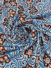 Bright Cerulean/Navy/Cinnamon Brown/White Rayon/Lycra Floral Scrolls Print Stretch Challis 46W