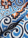 Bright Cerulean/Navy/Cinnamon Brown/White Rayon/Lycra Floral Scrolls Print Stretch Challis 46W