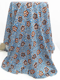 Bright Cerulean/Navy/Cinnamon Brown/White Rayon/Lycra Floral Scrolls Print Stretch Challis 46W