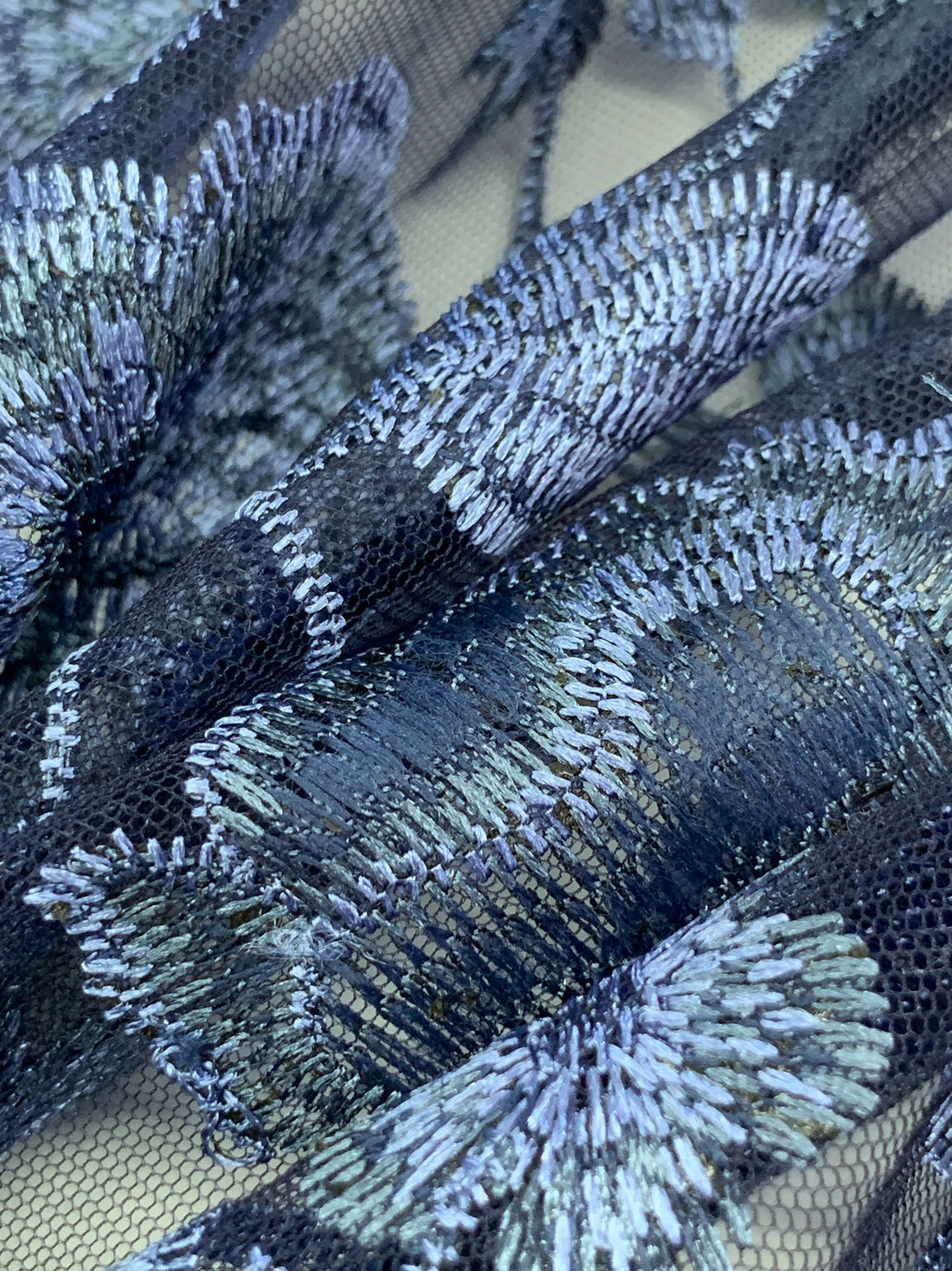 French Sky Blue/Navy/Slate 100% Nylon Embroidered Floral Netting - NY Designer - 58W