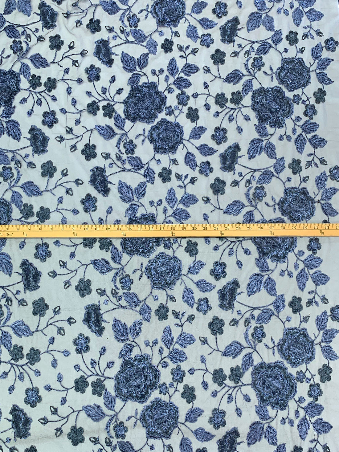 French Sky Blue/Navy/Slate 100% Nylon Embroidered Floral Netting - NY Designer - 58W