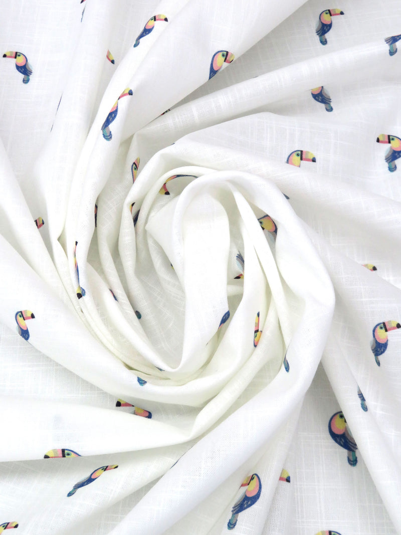 White/Steel Blue/Lemon/Multi 100% Cotton Toucan Print Lawn 54W