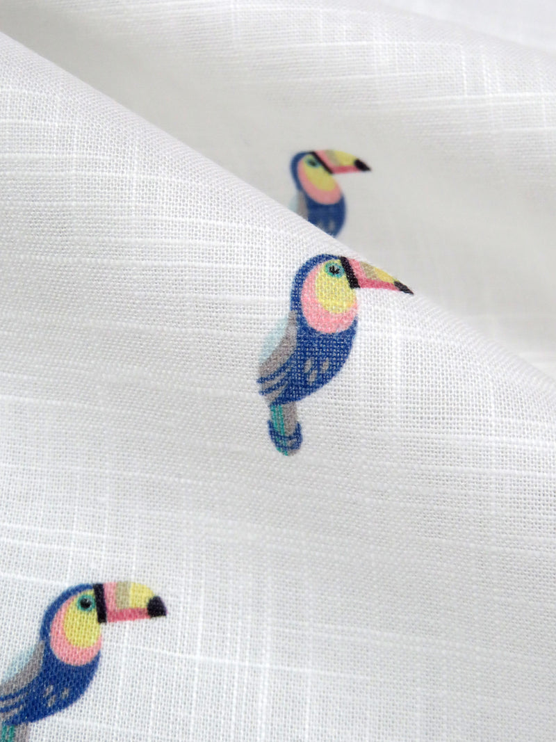 White/Steel Blue/Lemon/Multi 100% Cotton Toucan Print Lawn 54W