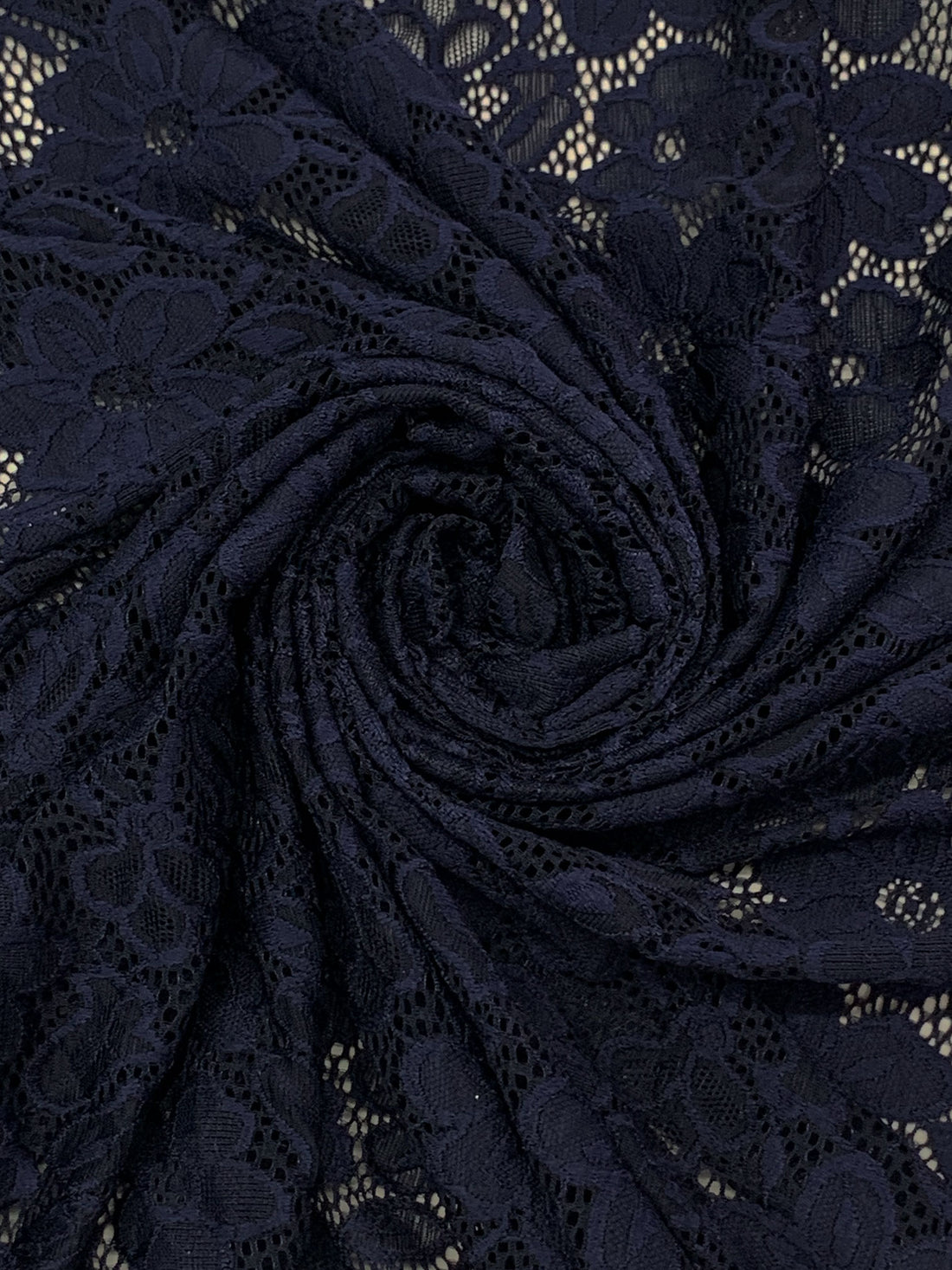 Dark Navy/Prussian Blue Nylon/Lycra Double Scalloped Border Re-Embroidered Floral Design Stretch Lace With Sequins - NY Designer - 56W
