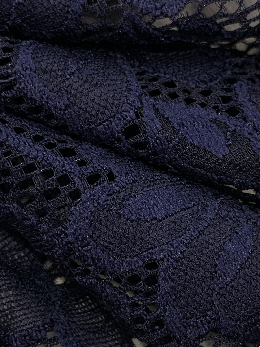 Dark Navy/Prussian Blue Nylon/Lycra Double Scalloped Border Re-Embroidered Floral Design Stretch Lace With Sequins - NY Designer - 56W